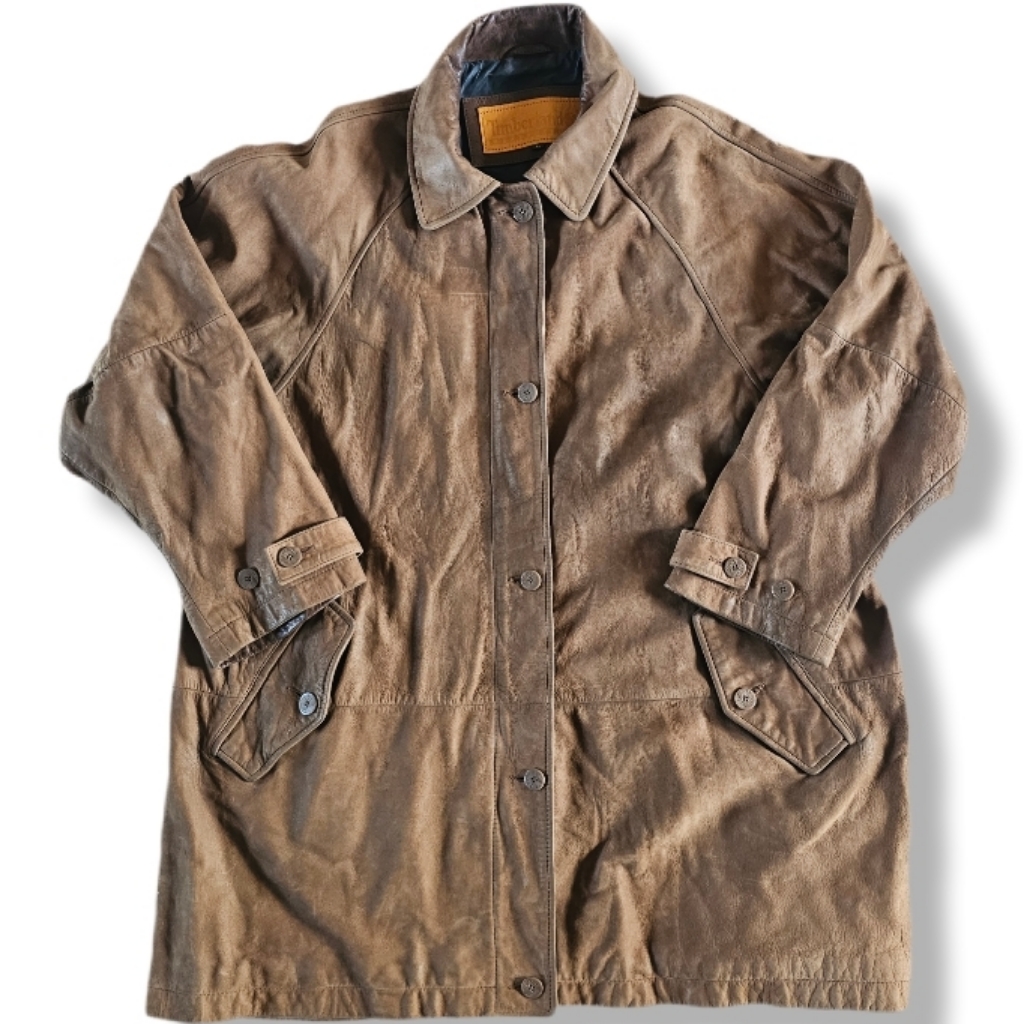 Vtg 1994 Timberland Men's Waterproof Cowhide Leather Mid Length Field Coat Sz L